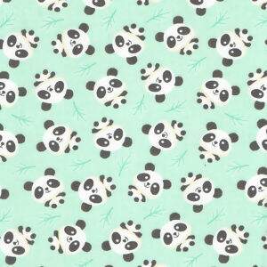 Tecido Estampado - Panda Fundo Verde Bebê - Cor 2319 - 0,50x1,50mt
